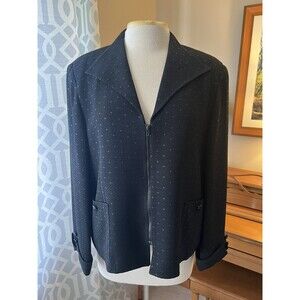 CHRISTIAN DIOR Black Blazer, Embellished, Pockets, Zip Closure, Size 14